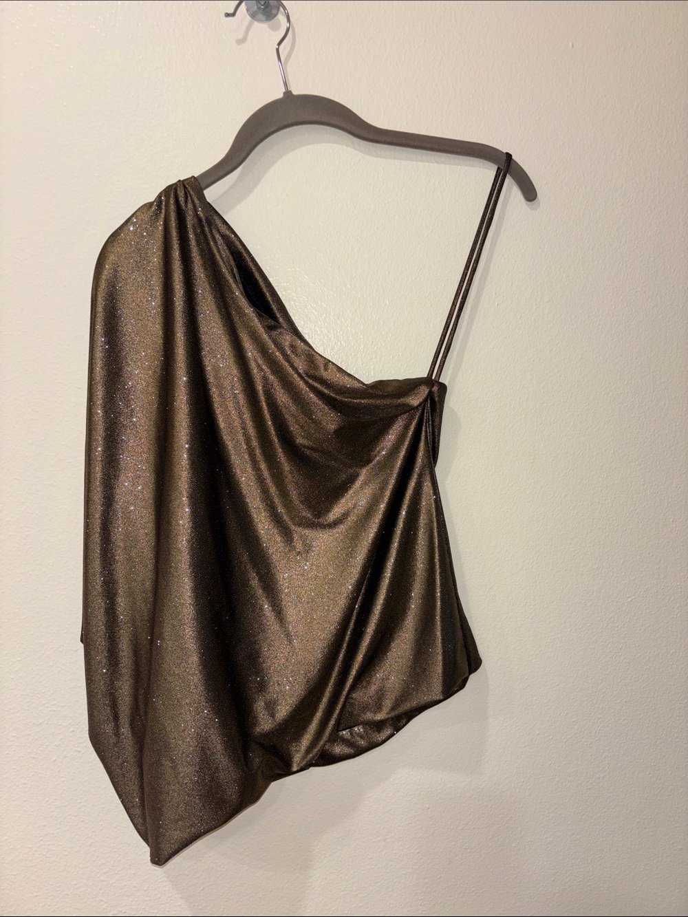 Alice + Olivia One-Shoulder Metallic Bronze Asymmetric Top
